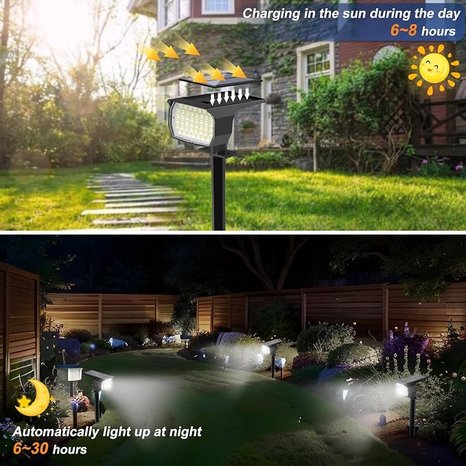 WENATY Solar Spot Lights Outdoor 12 Pack Landscape Spotlights Cool White | 46 LEDs, IP65 Waterproof, 3 Lighting Modes Auto On/Off Solar Powered Flood Lights for Outside Pathway, Yard, Garden, Walkway