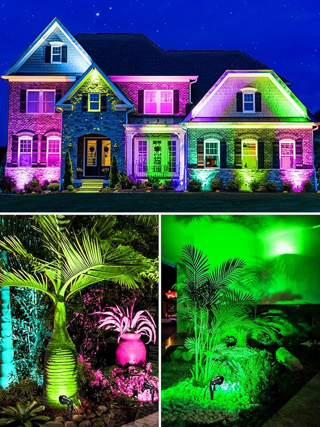 ZUCKEO 12W RGB Low Voltage Landscape Lights, LED Color Changing Landscape Lighting, IP66 Waterproof Outdoor Spotlight, 12V 24V Christmas Decorative Light for Yard Garden Path(12Pack)