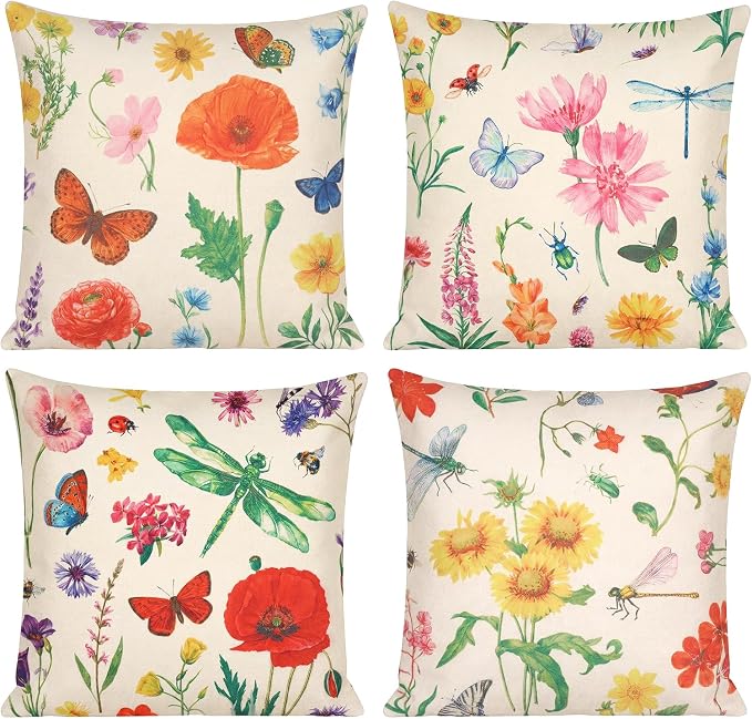 tiggell Outdoor Pillow Covers Waterproof 16x16 Set of 4, Spring Summer Decorative Throw Pillow Covers for Home Garden Patio Couch Swing Sofa Decor