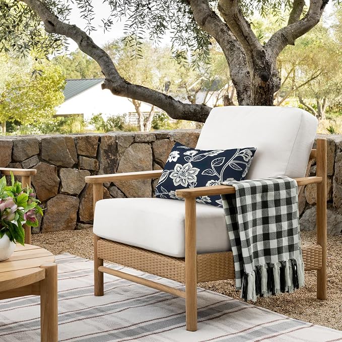 DYTXIII Pack of 2 Waterproof Outdoor Lumbar Pillow with Inserts, 12x20 in Rectangle Decorative Patio Throw Pillow for Home, Sofa,Bench and Patio Furniture, Vines Navy
