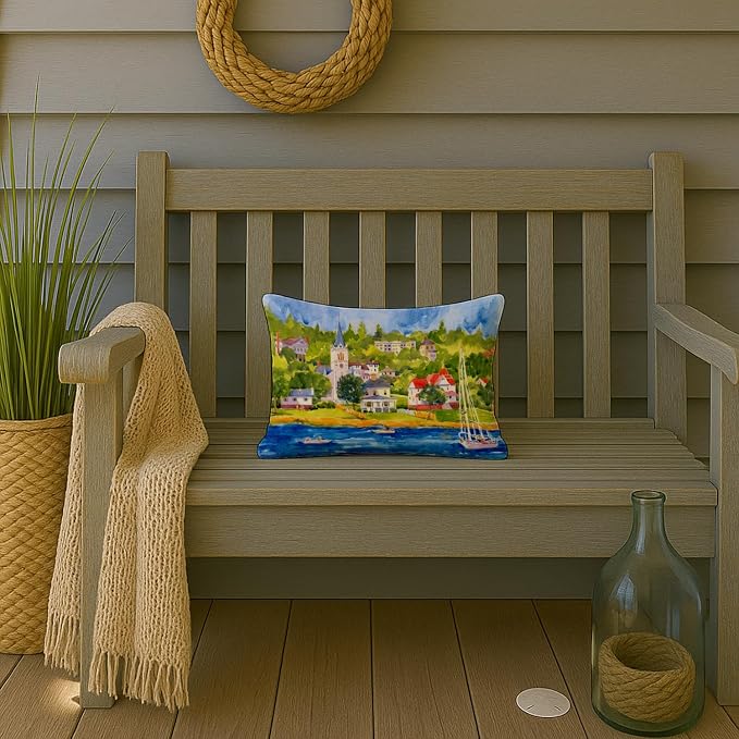 Caroline's Treasures 6031PW1216 Harbour Scene with Sailboat Canvas Fabric Decorative Pillow Machine Washable, Indoor Outdoor Decorative Pillow for Couch, Bed or Patio, 12HX16W