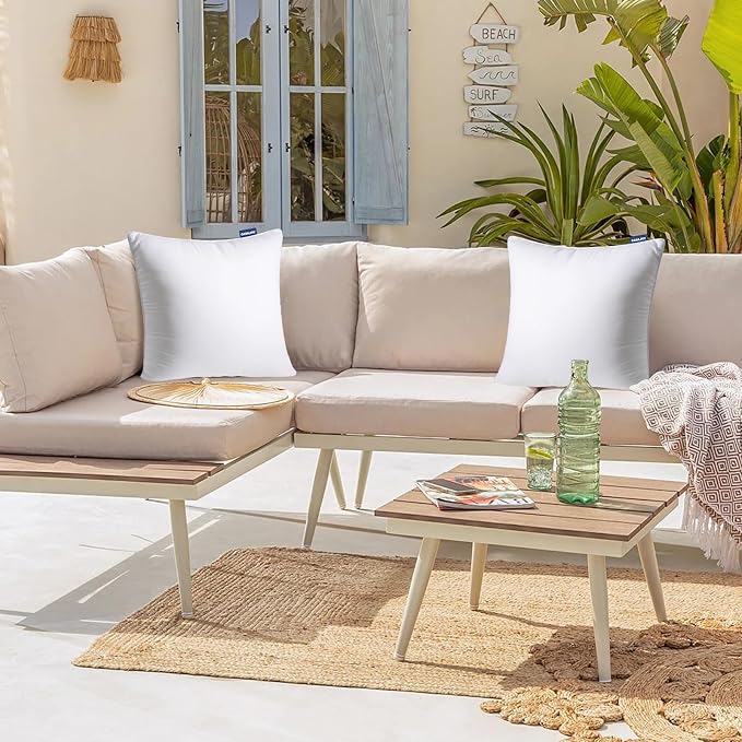 Outdoor Pillows 20x20 Set of 2 Water Resistant Throw Pillow Inserts | Square Waterproof Pillows, Convenient Zipper Design, Fluffy & Supportive, Decorative Pillow for Patio Porch & Couch