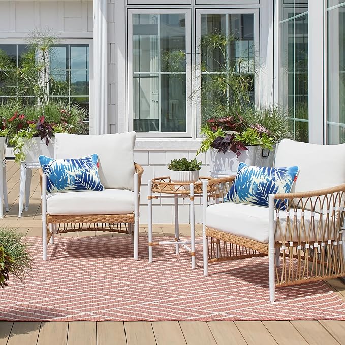 Pack of 2 Outdoor Throw Pillows,20x20 Inch All-Weather Water-Resistant Patio Pillows with Inserts,Decorative Pillows for Patio Furniture,Couch,Sofa,Poolside,Blue Leaf