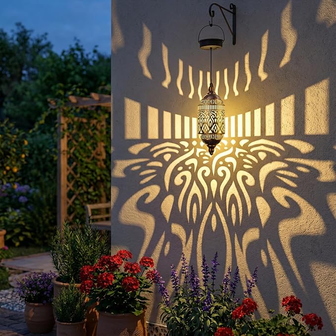 Twinkya 2Pack Hanging Solar Lights Outdoor Garden Decor, Waterproof Metal Moroccan Solar Powered Lantern Lamp, Outside Decorations for Patio Yard Porch Backyard Decor, Gardening Gifts for Women Mom