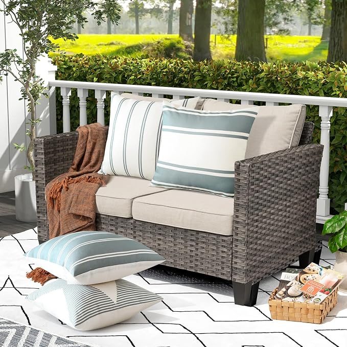 OTOSTAR Decorative Outdoor Throw Pillow Covers 16x16 Inch Waterproof Geometry Pillow Cover Garden Cushion Case Patio Outdoor Pillows Shell for Couch Indoor Tent Park Furniture Balcony Set of 4 (Grey)