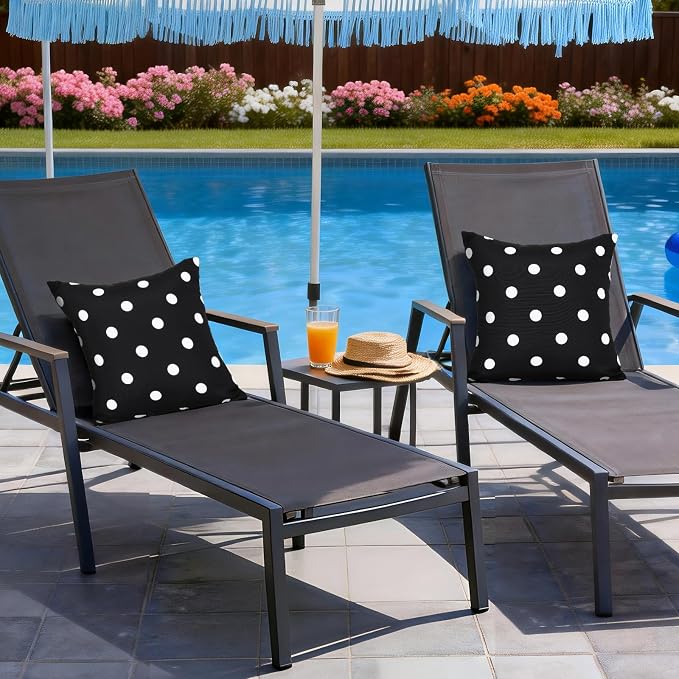 Eternal Beauty 18X18'' Set of 2 Waterproof Outdoor Pillow Covers for Spring Summer Patio Throw Pillows, Black White Polka Dot, 18X18 inches