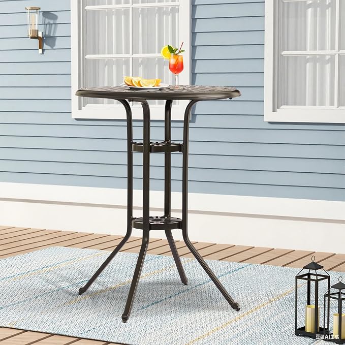 Patio Dining Table,Cast Aluminum Patio Tables with Umbrella Hole, Outdoor Bistro Table for Backyard, Garden, Patio (30" Round Table)