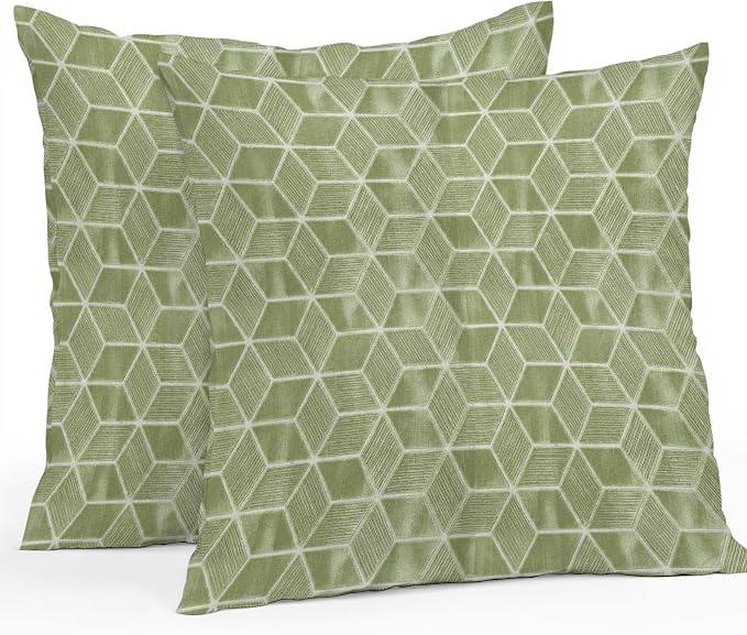 Green Honeycomb Tiling Waterproof Outdoor Pillow Covers Set of 2 Home Decor, Wooden Grain Blocks Pillowcase Patio Pillow Covers for Couch Bench Patio Furniture Garden 26x26in