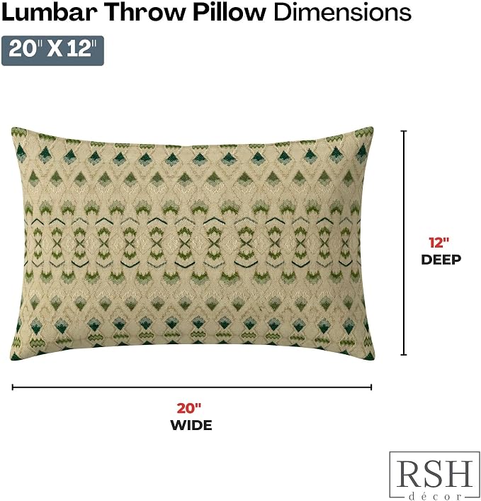 RSH DECOR: Lumbar Throw Pillows Set of 2 | 20” x 12" | All-Weather Spun Fabric | Water and Fade-Resistant | Outdoor Support Pillows for Patio Furniture | Made in USA (Cabrera Verde)