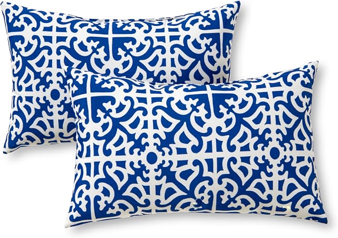 Greendale Home Fashions 2-Pack Outdoor 19x12 inch Rectangle Decorative Throw Pillow, Azure
