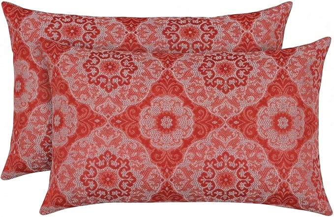 RSH DECOR: Outdura Jumbo Lumbar Pillows Set of 2 | 26" x 16" | Water and Fade-Resistant Performance Fabric | Outdoor Pillow Covers with Down-Alternative Inserts | Made in USA (Ayorline Flamin)