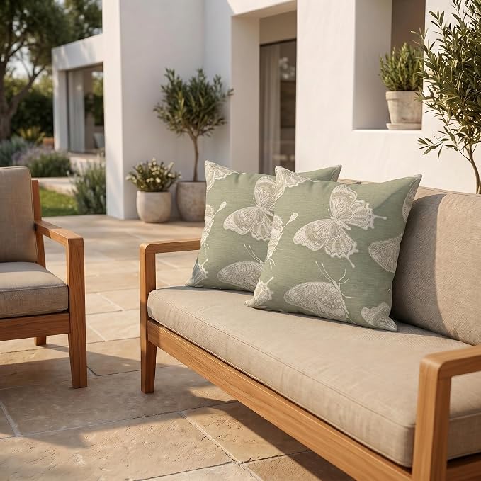 RSH DECOR: Sunbrella Square Throw Pillows Set of 2 | 20" x 20" | Water and Fade-Resistant Performance Fabric | Outdoor Pillow Covers with Down-Alternative Inserts | Made in USA (Farfalla Spring)