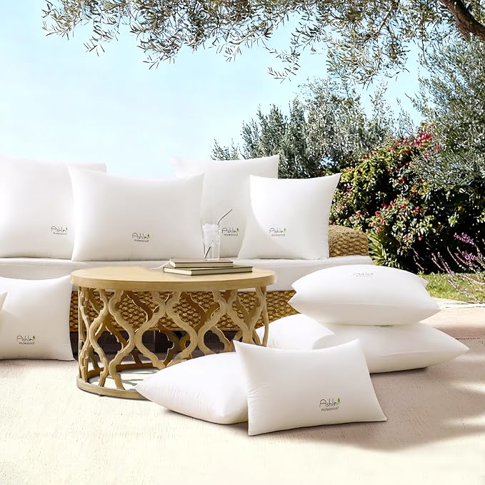 Outdoor Pillows 16 X 16 Pillow Inserts Pack of 2, Water-Resistant Decorative Premium Square Pillow Stuffer Sham Waterproof Pillow for Sofa Couch, Porch Patio Living Room Bedroom Furniture