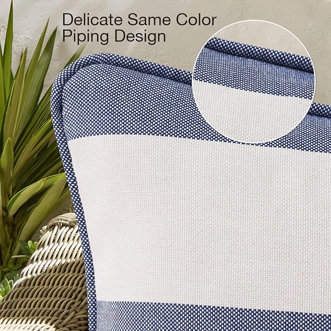 Unimatta Decorative Outdoor Water Repellent Throw Pillows with Inserts, Set of 4, 18" x18" Pillows for Patio, Backyard, Bed, Couch, and Patio Furniture, Navy Stripe