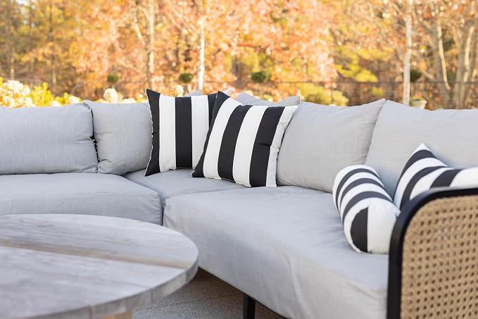 RSH DECOR: 6-Pack Red White & Blue Pillow Set | All-Weather Spun Fabric | Water & Fade-Resistant | Outdoor Pillows Lumbar, Square, & Neck Roll | Red & White Stripe, White, Navy Blue