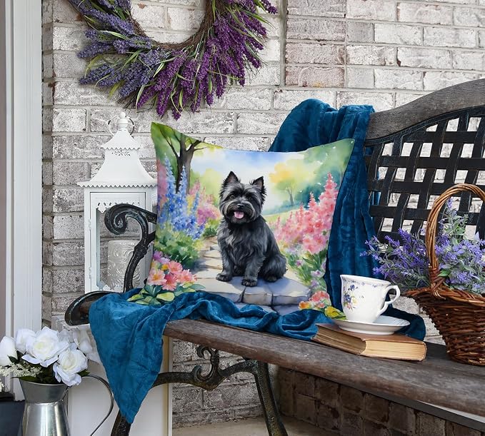 Caroline's Treasures Cairn Terrier Spring Path Throw Pillow Machine Washable, Indoor Outdoor Decorative Pillow for Couch, Bed or Patio, 18Hx18W