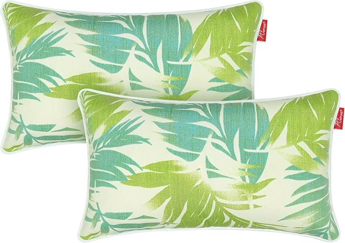 Pack of 2 Outdoor Lumbar Pillows,20x12 Inch All-Weather Water-Resistant Patio Pillows with Inserts, Decorative Pillows for Patio Furniture,Couch,Sofa,Poolside,Green Leaf