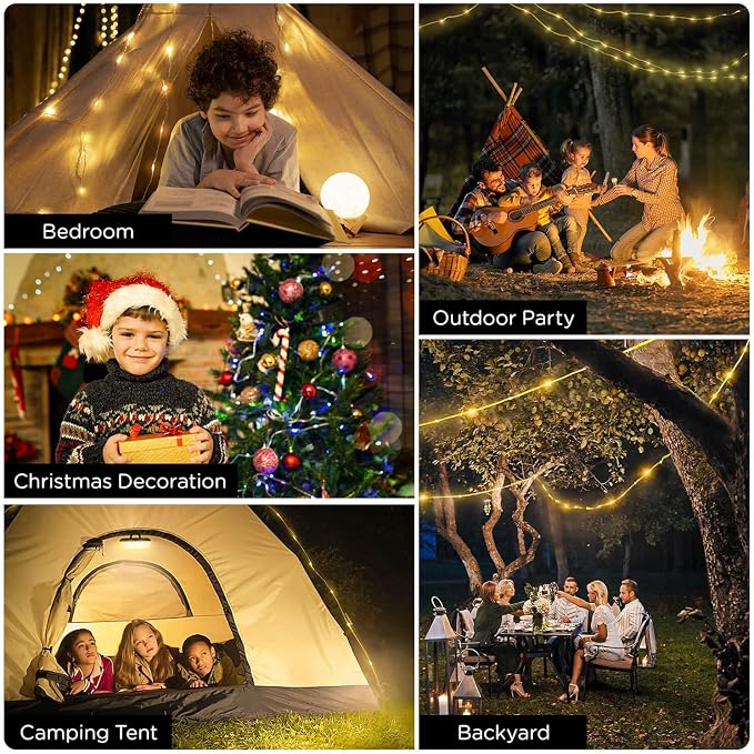 3-Pack Camping String Lights, 32.8FT Rechargeable Lights | Protable Rechargeable Fairy Tent Lights String , Waterproof Portable LED Lamp for Outdoor Indoor Patio Decor Essentials