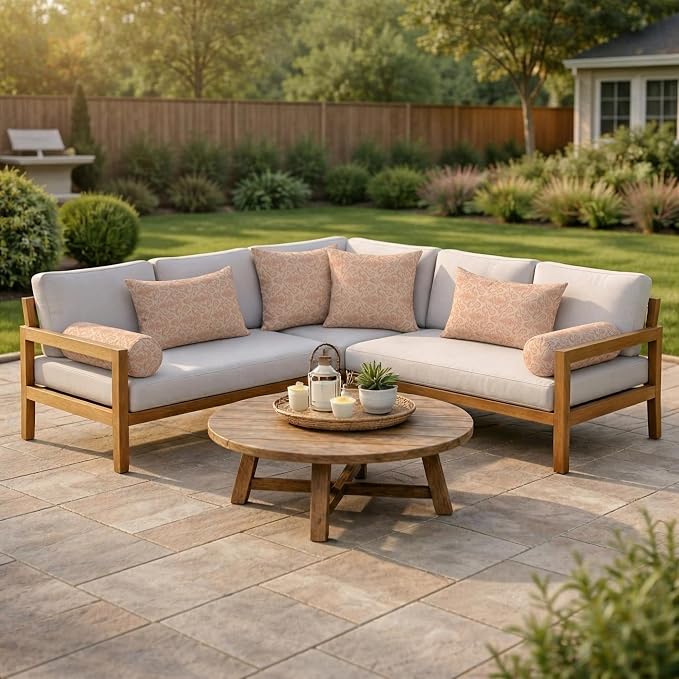 RSH DECOR: 6-Pack Pillow Set | Sunbrella Performance Fabric |Water & Fade-Resistant| 17" Square, 20"x12" Lumbar, 20"x6" Neck Roll | Outdoor Pillows for Patio Furniture | Made in USA (Rialto Papaya)