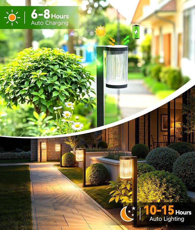 Solar Pathway Lights Outdoor, 2 Pack Upgraded Outdoor Solar Lights for Outside Super Bright Up to 15Hrs, IP65 Waterproof Solar Garden Lights for Sidewalk Driveway Decor Landscape Ligthting