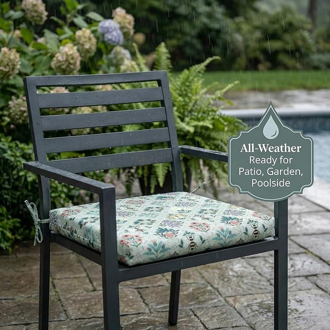 Outdoor Dining Chair Cushions 20x20x2.5 Inch 2 Pack, Water repallent Square Patio Seat Cushions, UV Resistant Fade Proof Outdoor Chair Pads for Garden Deck Porch Dining Furniture,Green Floral