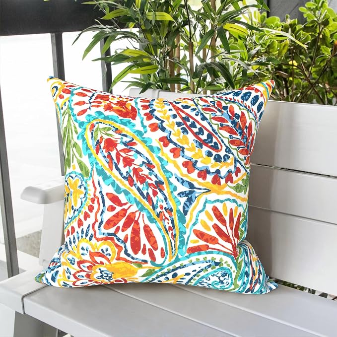 LVTXIII Outdoor Throw Pillows, Decorative Throw Pillows with Inserts, 20"x20" Square Pillows for Bed, Couch, Sofa and Patio Furniture, Set of 2, Paisley Multi
