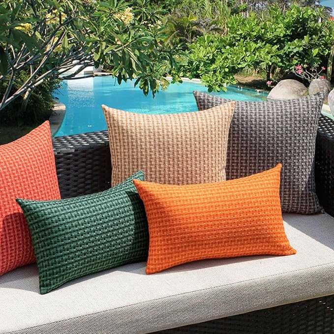 Kevin Textile Outdoor Waterproof 18"x18" Pillow Covers 2 Pack, Dark Green | Water Resistant Weaving Faux Linen Texture Throw Pillow Covers, Outside Decorative Pillowcases for Garden Patio Balcony Couch