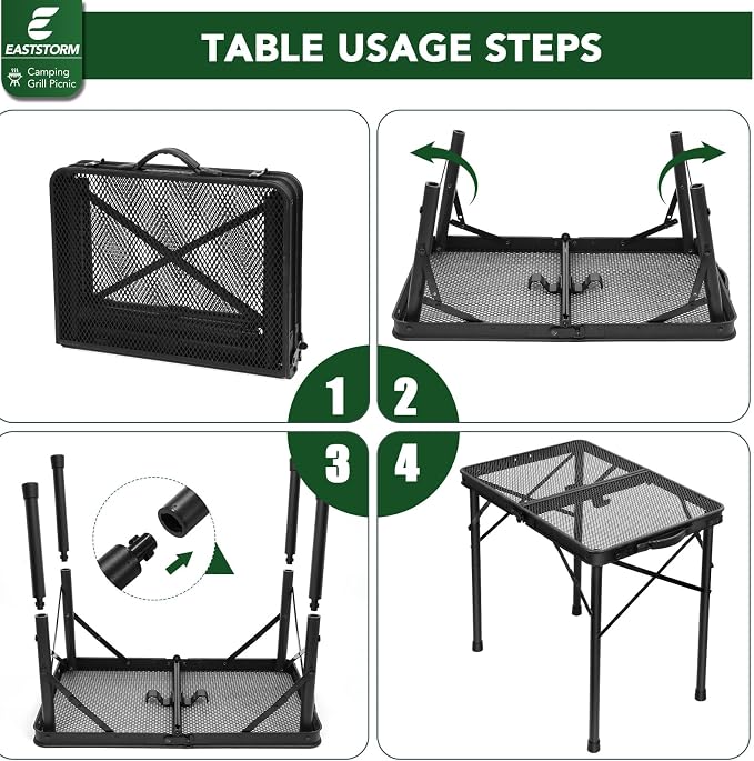 E EASTSTORM Folding Picnic Table for Grill Outdoor Camping Table with Portable Mesh Bag, Compact & Foldable for Easy Storage - Great for Picnic, Garden, Patio, Dining, BBQ, Party, Market 2Ft