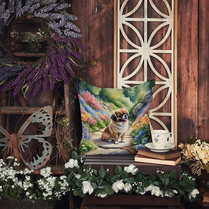 Caroline's Treasures Tibetan Spaniel Spring Path Throw Pillow Machine Washable, Indoor Outdoor Decorative Pillow for Couch, Bed or Patio, 18Hx18W