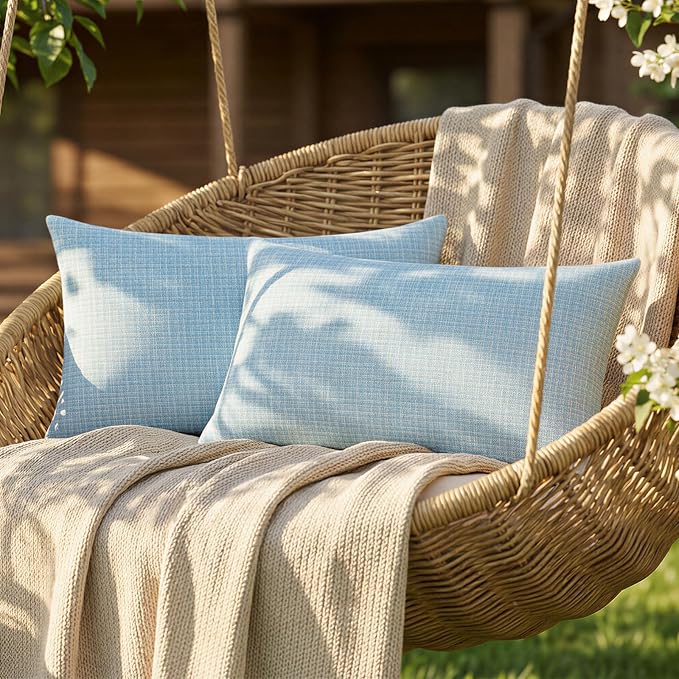 Lewondr Summer Outdoor Waterproof Throw Pillow Covers, Light Blue, 12×20" | Pack of 2, Spring Decorative Lumbar Throw Pillow Cases Summer Garden Cushion Cover for Patio Sofa, Balcony Bench Couch
