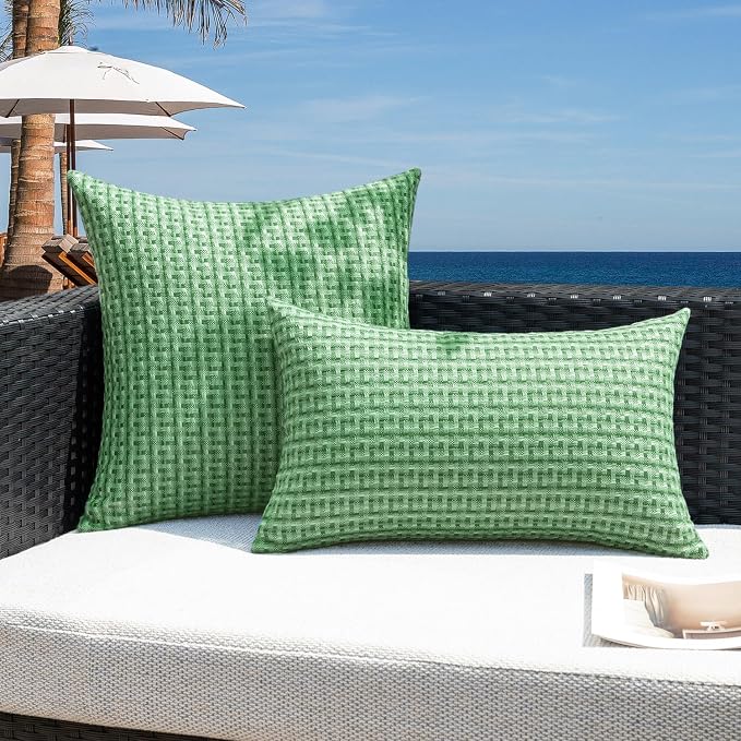 Kevin Textile Outdoor Waterproof 18"x18" Pillow Covers 2 Pack, Sage Green | Water Resistant Weaving Faux Linen Texture Throw Pillow Covers, Outside Decorative Pillowcases for Garden Patio Balcony Couch