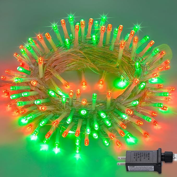JMEXSUSS 100 LED Connectable Red and Green Christmas Lights with 8 Modes | Twinkle String Lights Indoor, Clear Wire Plug-in String Lights Outdoor Waterproof for Christmas Decor