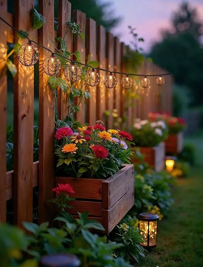 8.5Ft Outdoor Decor Patio Lights,10L Beaded Copper Wire Ball Lantern Lights | Connectable Weather-Resistant Indoor Outdoor Boho String Lights for Home Pergola Campings Porch Party Backyard