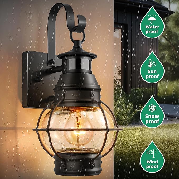 Lamomo 2 Packs Motion Sensor Outdoor Porch Light for House,Outdoor Wall Light Fixtures Wall Mount, Waterproof Aluminum Exterior Light for Garage Doorway Balcony(Bulb NOT Included)