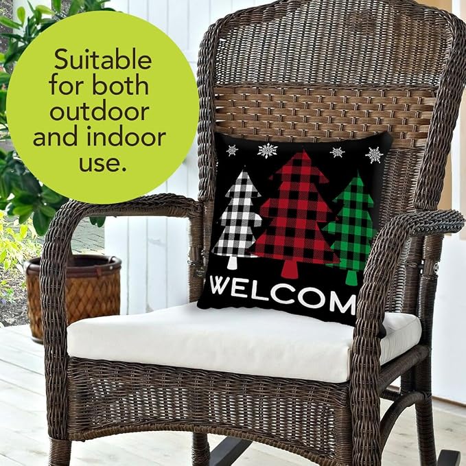 Briarwood Lane Indoor/Outdoor Pillow 17x17 Checkered Trees Winter Decorative for Winter Pillow