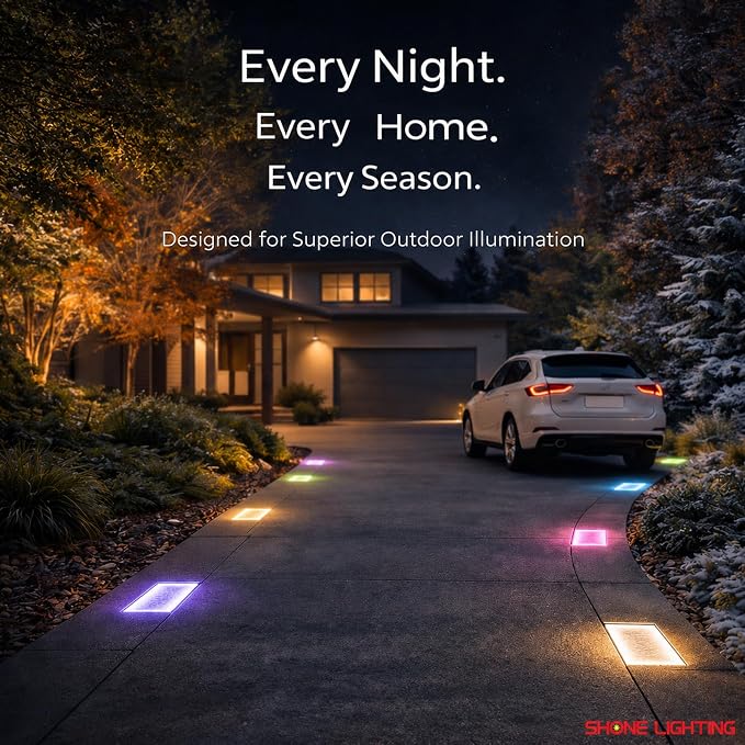 4x8 Solar Ground Lights, 12-Color Paver Light, RGB-W, 6Pack | Outdoor Waterproof, Recessed Lighting Bricks, Color Changing, Driveway, Pathway, Landscape, Heavy Duty, Car Weight Bearing
