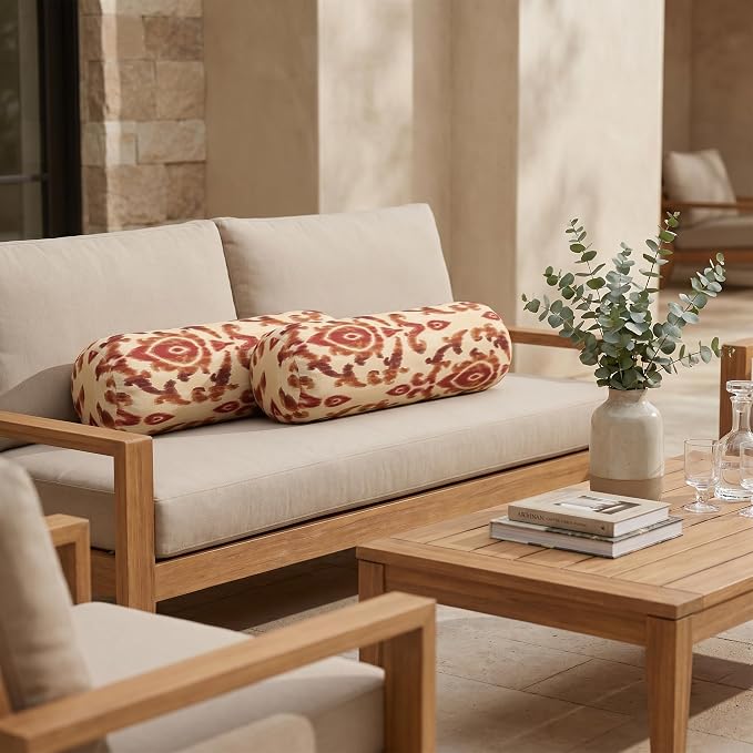 RSH DECOR: Sunbrella Neck Roll Pillows Set of 2 | 20” x 6” | Outdoor Bolster for Patio, Deck, Porch, or Poolside Furniture | Water & Fade-Resistant | Made in USA (Bukhara Russet)
