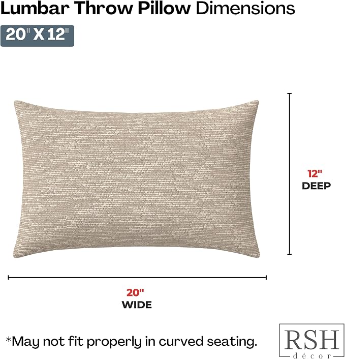 RSH DECOR: Sunbrella Lumbar Throw Pillows Set of 4 | 20" x 12" | Water and Fade-Resistant Fabric | Outdoor Pillow Covers with Down-Alternative Inserts | Made in USA (Soft Cloud Chenille Burlap)