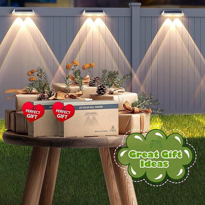 Solar Fence Lights Outdoor - 2700/4000/6000K 3 Modes, IP65 Waterproof Fence Solar Lights Outdoor, Fence Light Solar Powered for patio decor/Railing/Step and Wall - Unique Housewarming Gifts（8 Pack)