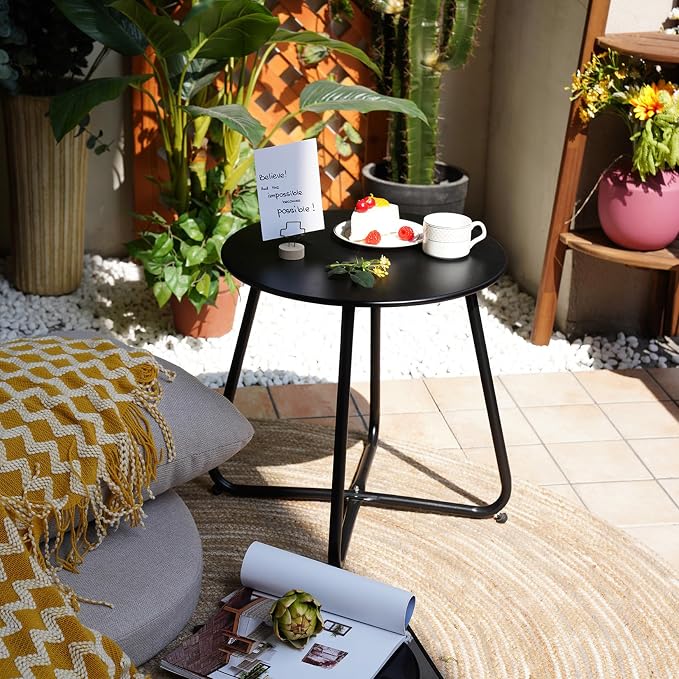 Grand patio Outdoor Side Table, 18-inch Small Round Side Table with Adjustable Feet, Elegant Patio Furniture for Balcony Porch Deck Poolside, Black