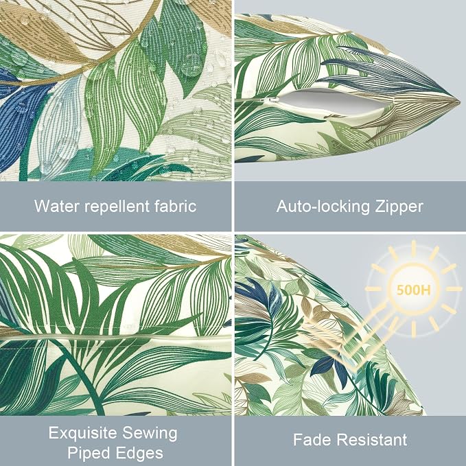LVTXIII Outdoor Lumbar Pillow Covers Only Set of 2 Patio Decorative Pillow Cases, Water Repellent Lumbar Cushion Cases for Sofa, Patio Couch Garden Use, 12x20 Inch, Lush Leaf Green