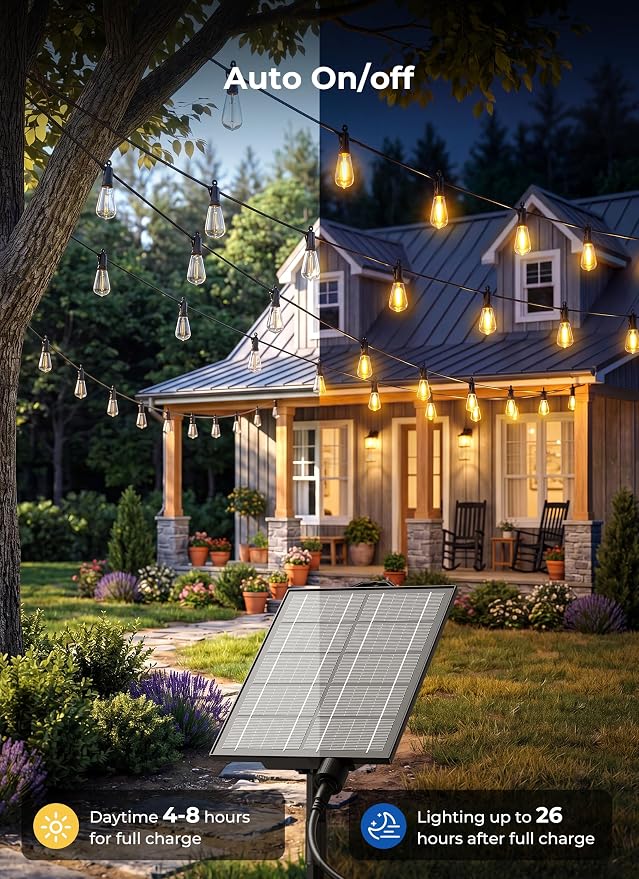Brightown 78FT Solar String Lights Outdoor, 35+1 Shatterproof LED Bulbs | Waterproof, Remote Control, Dimmable, Timer, 3 Light Modes, Up to 26H Runtime for Backyard, Patio and Party Decor
