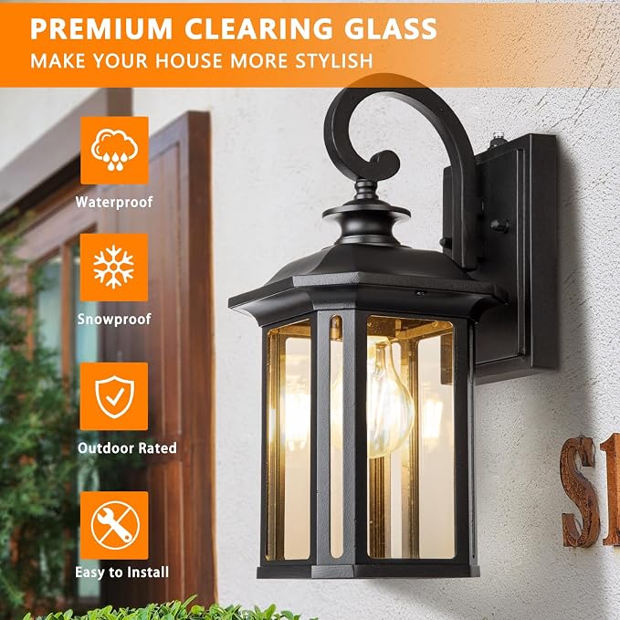 JYZ Dusk to Dawn Outdoor Wall Lighting, 19 Inch Large Exterior Porch Light Fixture, Waterproof Outdoor Wall Mount Lantern, Classic Black Sconce Lamp Outside for House Doorway Garage Patio Yard