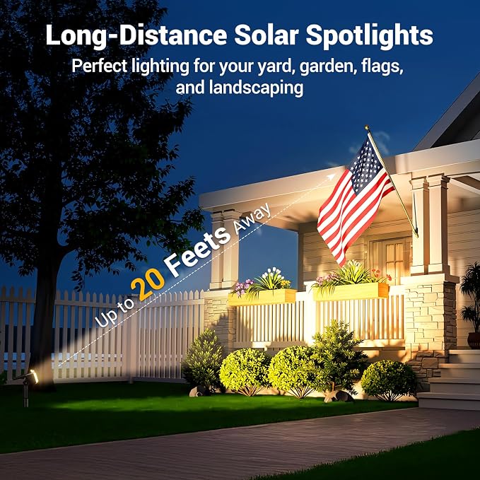 Solar Spot Lights Outdoor Waterproof IP65, Super Bright LEDs with Lens, 2 Lighting Modes, 2 in 1 Auto On/Off Solar Powered Spotlights for Outside Landscape Holiday Decor, 6 Pack, Warm White