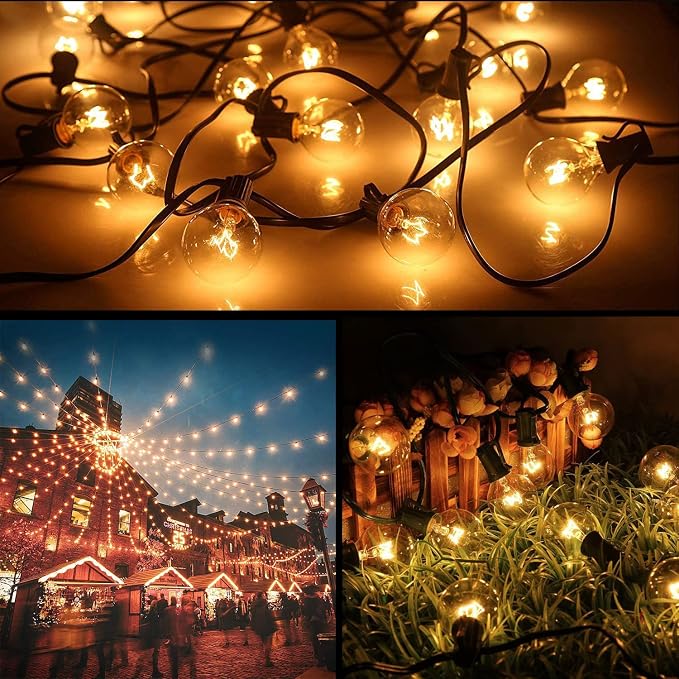 GOOTHY Outdoor String Lights, 100Ft G40 Globe Patio Lights Waterproof with 100 Warm White Bulbs, Connectable Hanging Backyard Light for Outside Garden Balcony Holiday Party Decor-Black
