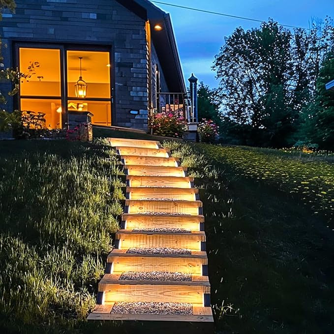 JOFIOS Solar Step Lights for Outside,16pack Solar Stair Lights Outdoor Waterproof IP67,Outdoor Deck Step Lights,Solar Outdoor Lights for Staircase,Patio,Front Step(Warm Brown)…
