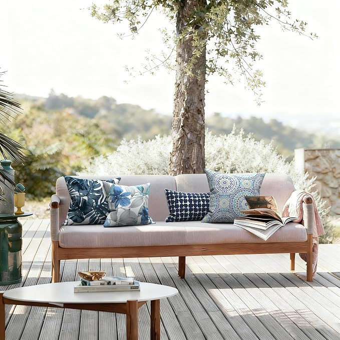 LVTXIII Outdoor/Indoor Throw Pillows, Decorative Throw Pillows with Inserts, 18”x18” Square Pillows for Bed, Couch, Sofa and Patio Furniture (Set of 2, Palm Blue)