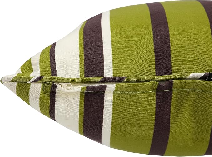 Outdoor Throw Pillow with Insert 18x18 Inch, Set of 2, Piping Edge Waterproof Fade Resistant Decorative Fluffy Pillows for Patio Furniture Chair Bench Couch Sofa - Green Striped