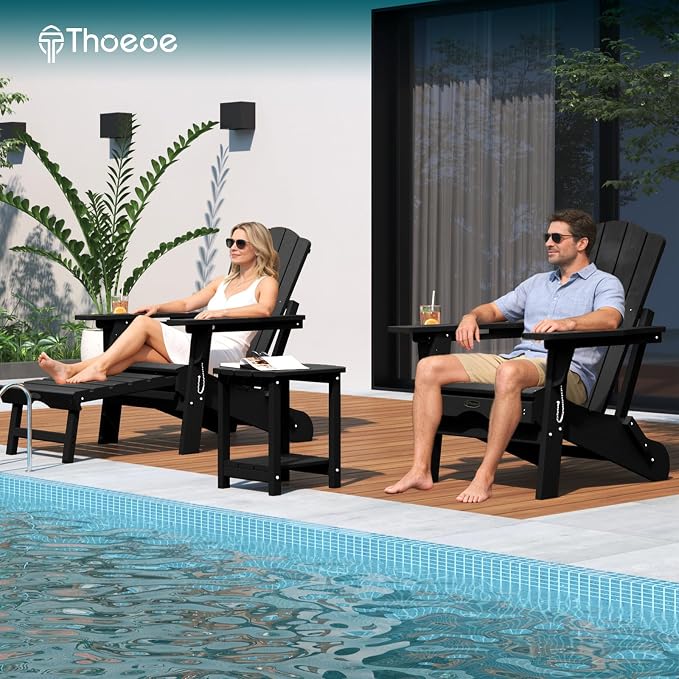 THOEOE Adirondack Outdoor Side Table, 2-Tier Sturdy Patio End Table Weather Resistant, Morden Side Table for Patio, Pool, Porch, Black