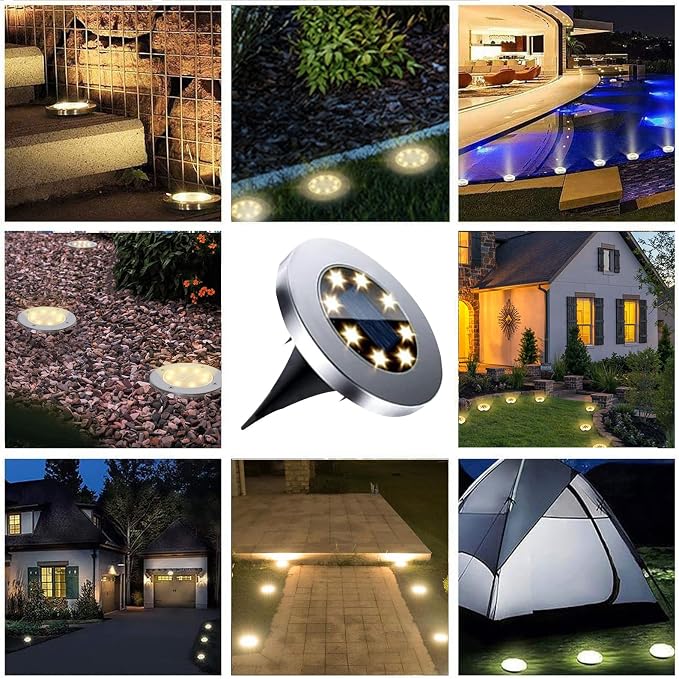 4.6 Inch Diameter Solar Ground Lights, Waterproof Solar Garden Lights, Outdoor Garden Waterproof Bright in-Ground Light, Landscape Lighting for Pathway,Yard,Lawn,Patio,Walkway (8 Pack Warm Light)